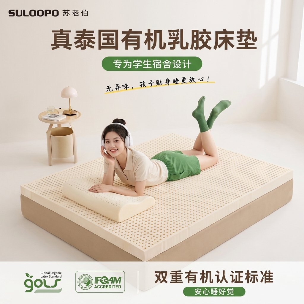 苏老伯乳胶床垫宿舍学生单人90x190泰国theptex原装进口有机5cm厚