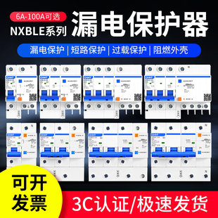 100A cisn旗舰店 漏电保护器NXBLE家用总电闸漏保空开断路器2P