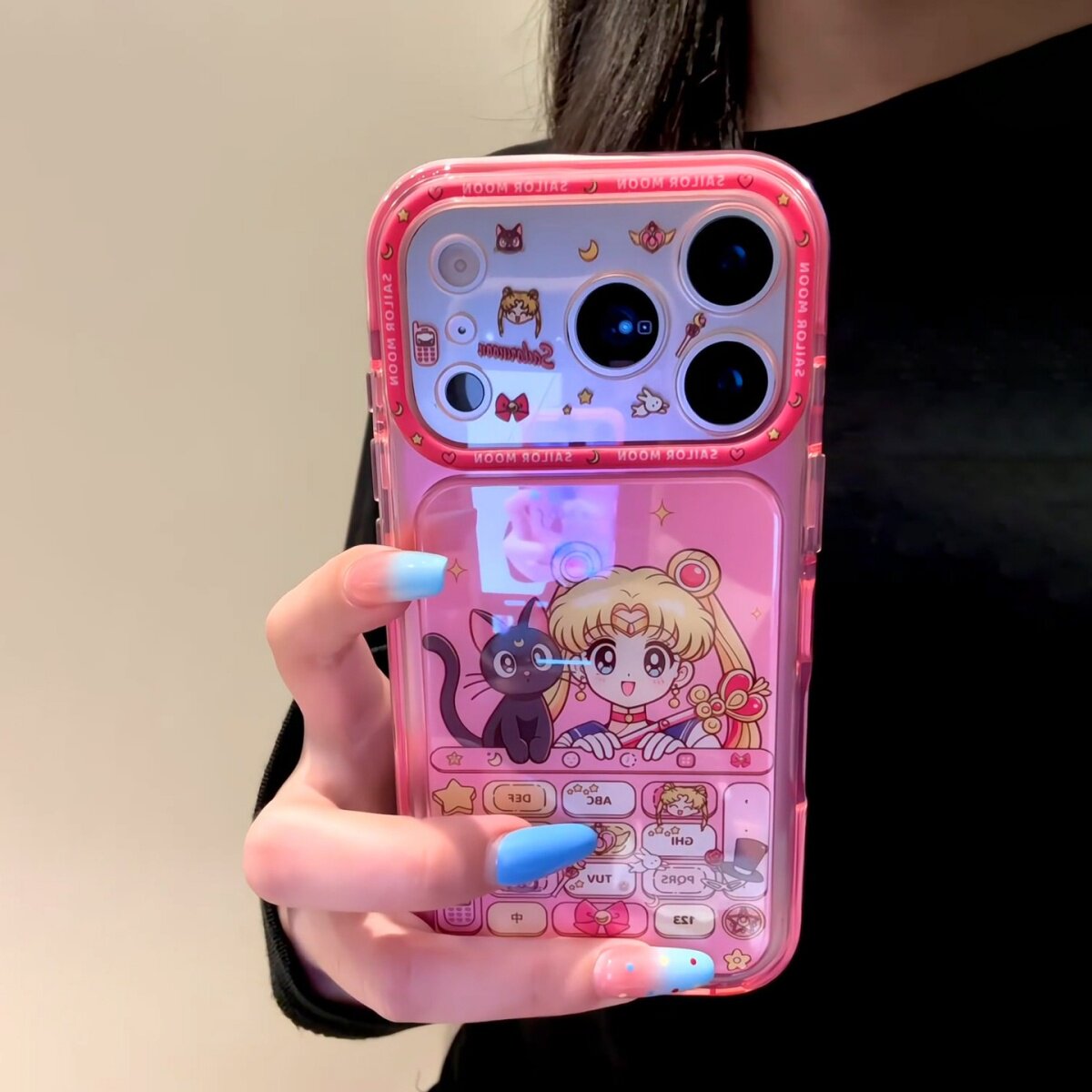 适用苹果17PROMAX手机壳美少女战士九宫格新款iPhone16PRO星空实色边条平果15PROMAX亮面光油卡通可爱保护套图片
