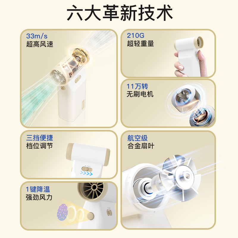 暴力风扇，口袋吹风机（无热风），11万转涡轮扇，户外降温除尘鼓