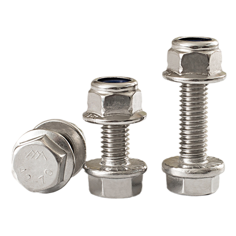 M5M6M8eM10不锈钢304外六角法兰螺栓尼龙防松锁紧螺母螺丝组合套