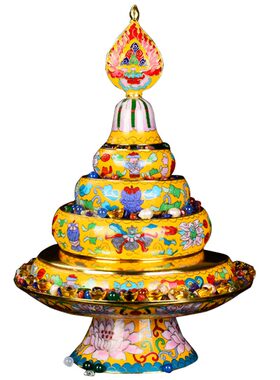 藏式景泰蓝曼扎紫铜胎摆件中号黄色八吉祥曼扎盘曼达盘带托盘一套