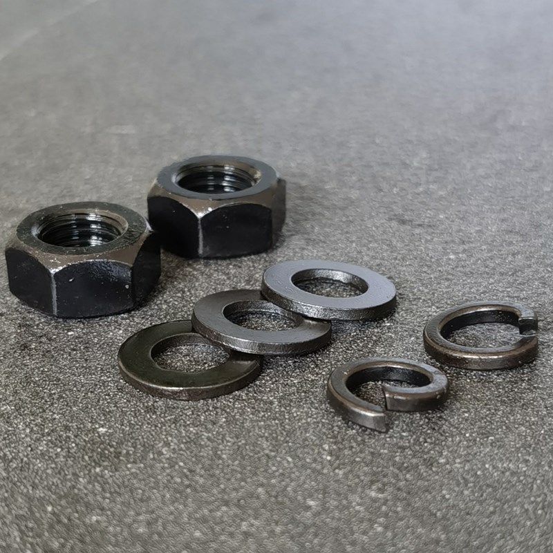 8.8级黑色高强h度六角螺母螺帽含平垫片弹垫圈M2M3M4M5M6M8M10M18
