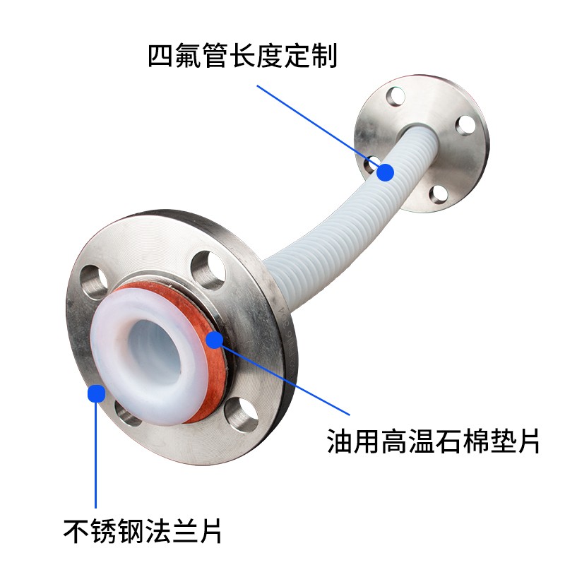 四氟翻边纯四氟卫生卡盘波纹软管DN15 20 25 32铁氟龙波纹管法兰