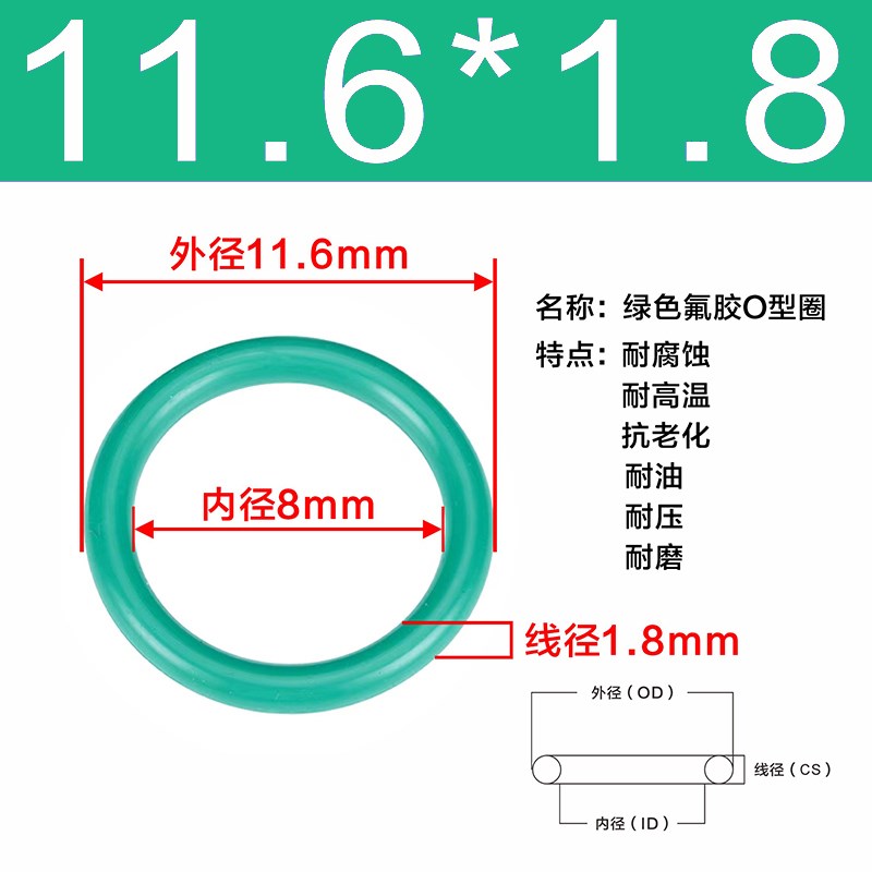 氟胶O型圈内径7.1/7.5/7.65/8/8.5/8.75/9/9.25/9.5/9.75/10*1.8