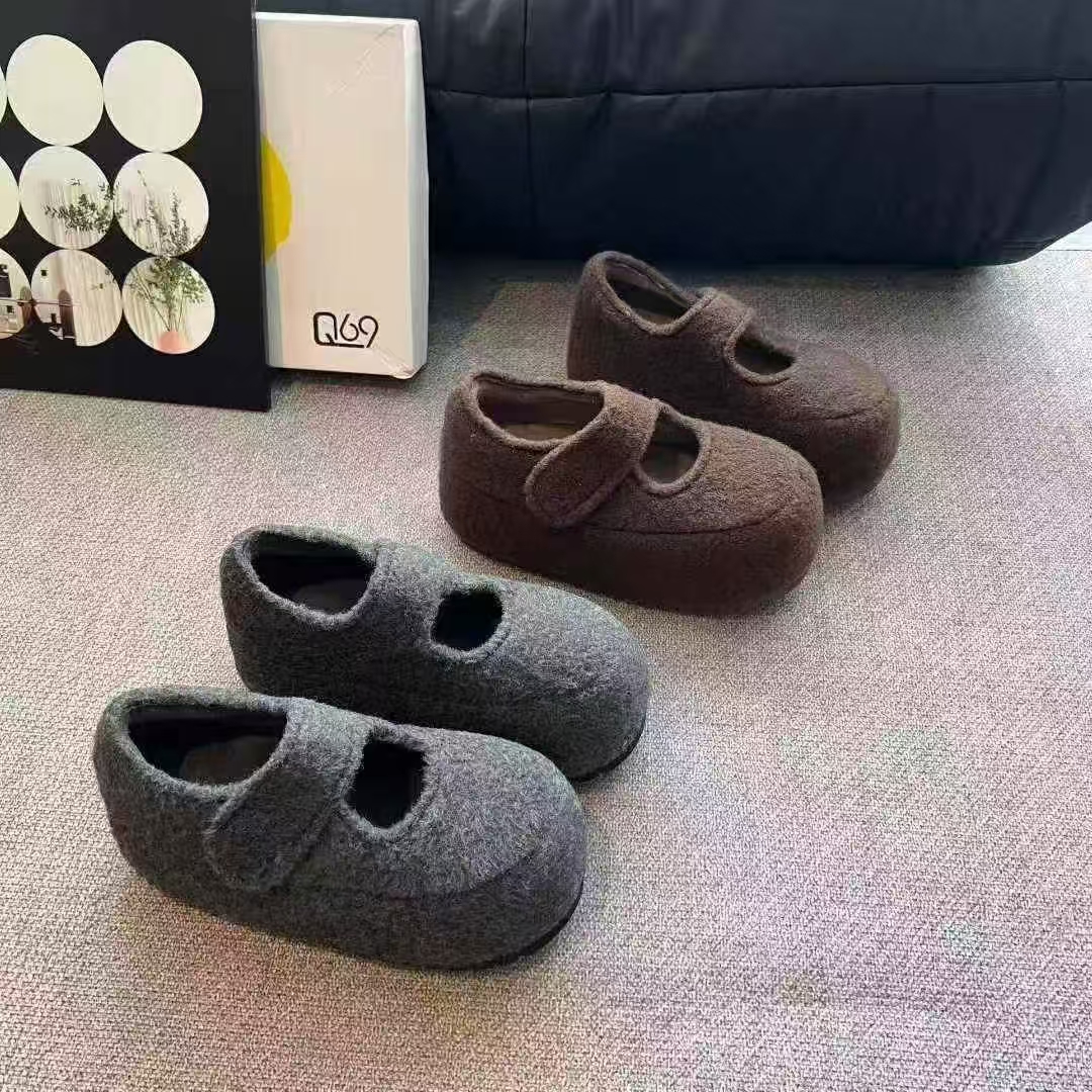 欧洲站魔术贴百搭软底增高保暖鞋