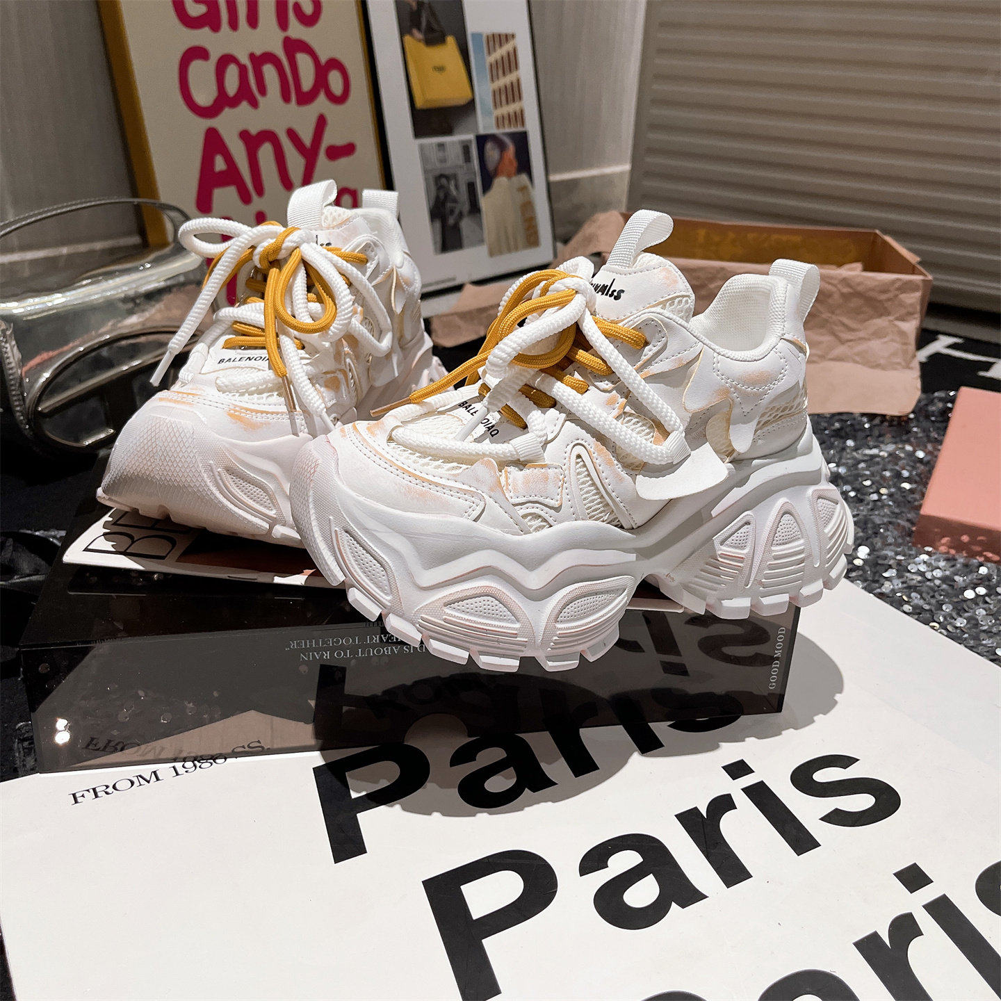 真皮版~欧货渐变真皮系带厚底松糕老爹鞋小白鞋小个子休闲鞋女鞋,女鞋,老爹鞋,淘宝优惠券,粉丝福利购,淘宝优惠卷