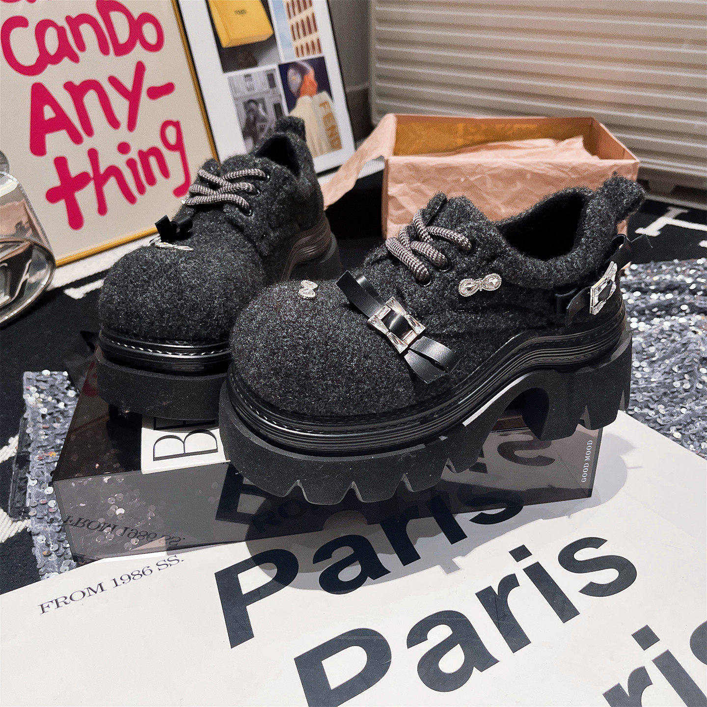 欧洲站毛毛鞋毛呢水钻蝴蝶结厚底松糕鞋JK小皮鞋乐福鞋小个子女鞋,女鞋,时尚休闲鞋,淘宝优惠券,粉丝福利购,淘宝优惠卷