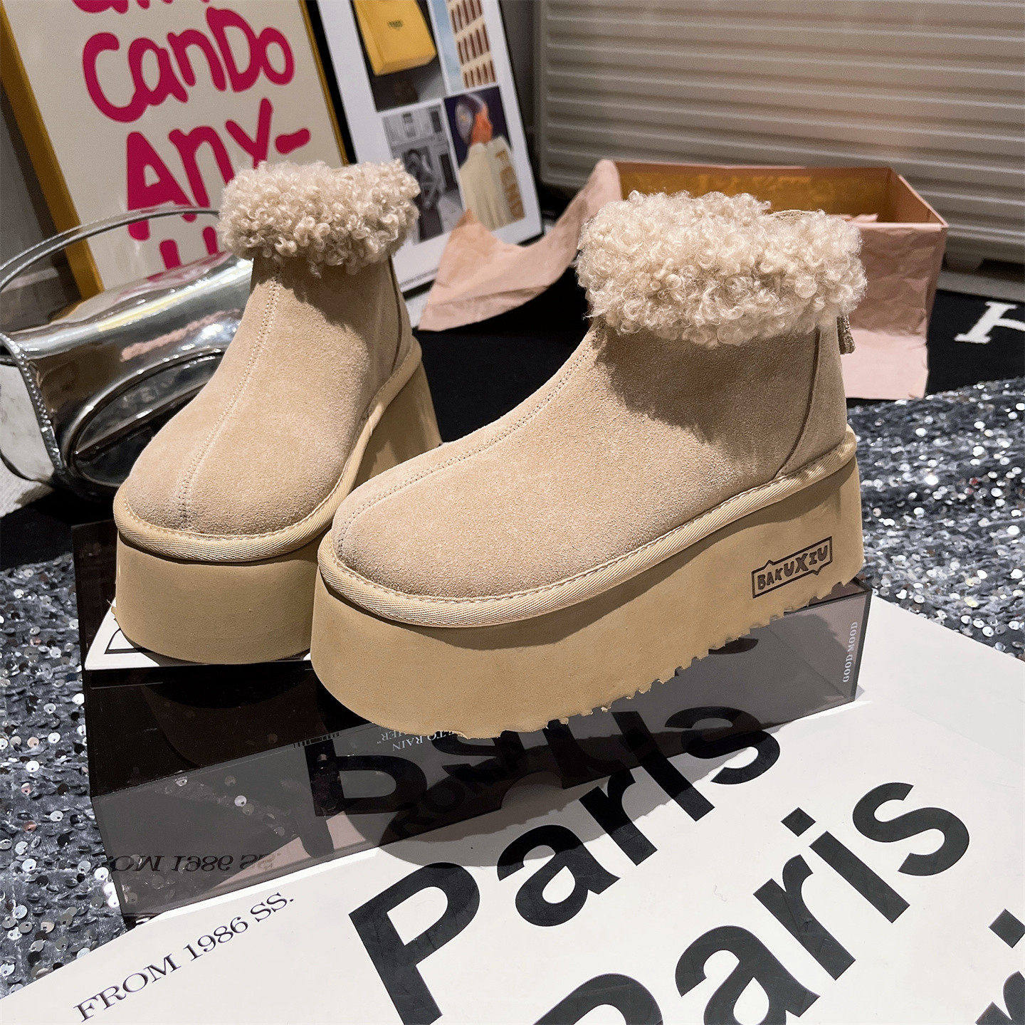 真皮羊羔毛毛鞋厚底松糕加绒雪地棉靴小个子6cm勃肯鞋面包鞋女鞋,女鞋,时尚雪地靴,淘宝优惠券,粉丝福利购,淘宝优惠卷