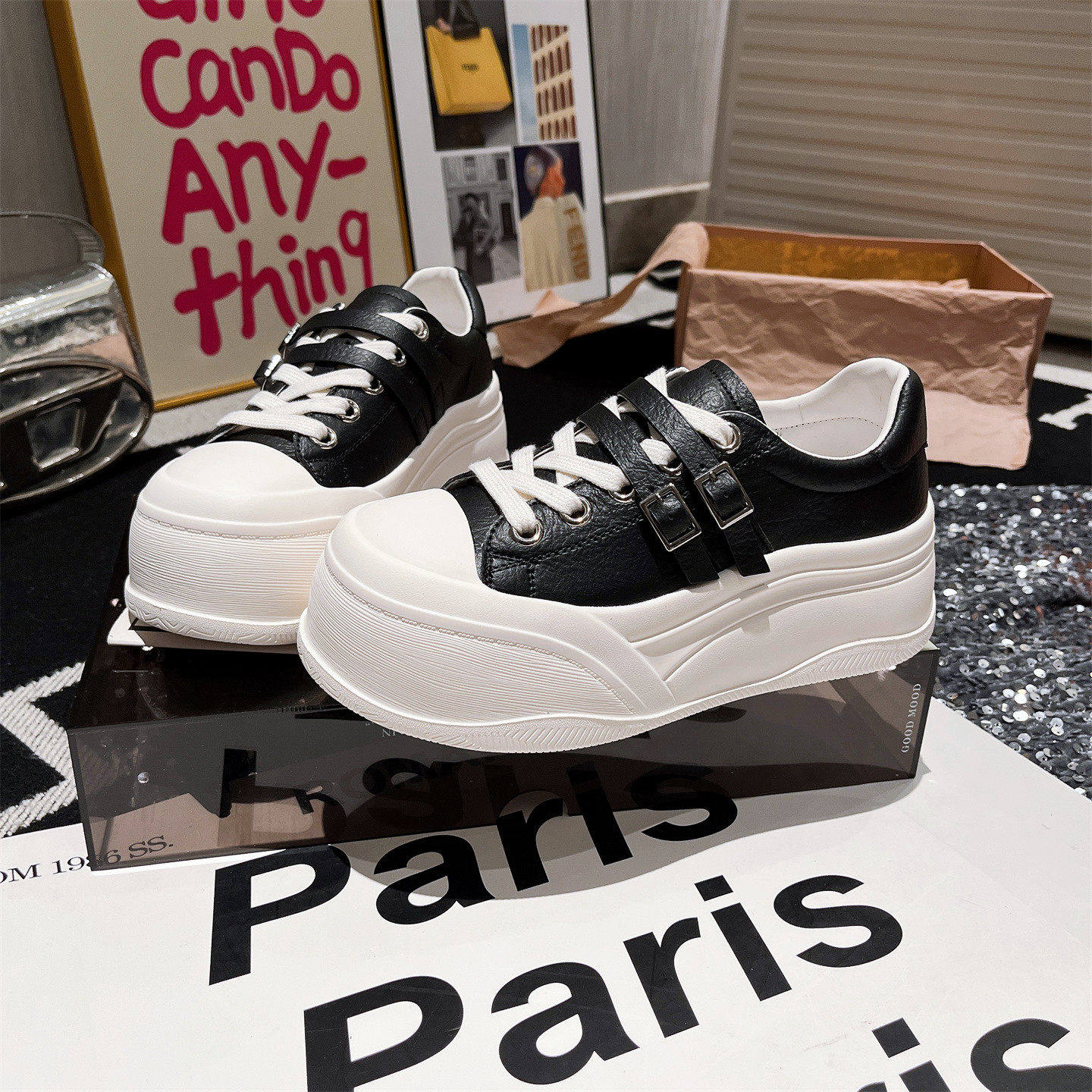 真皮版~贝壳头绑带金属扣厚底松糕饼干鞋休闲鞋板鞋小白鞋女鞋潮,女鞋,时尚休闲鞋,淘宝优惠券,粉丝福利购,淘宝优惠卷