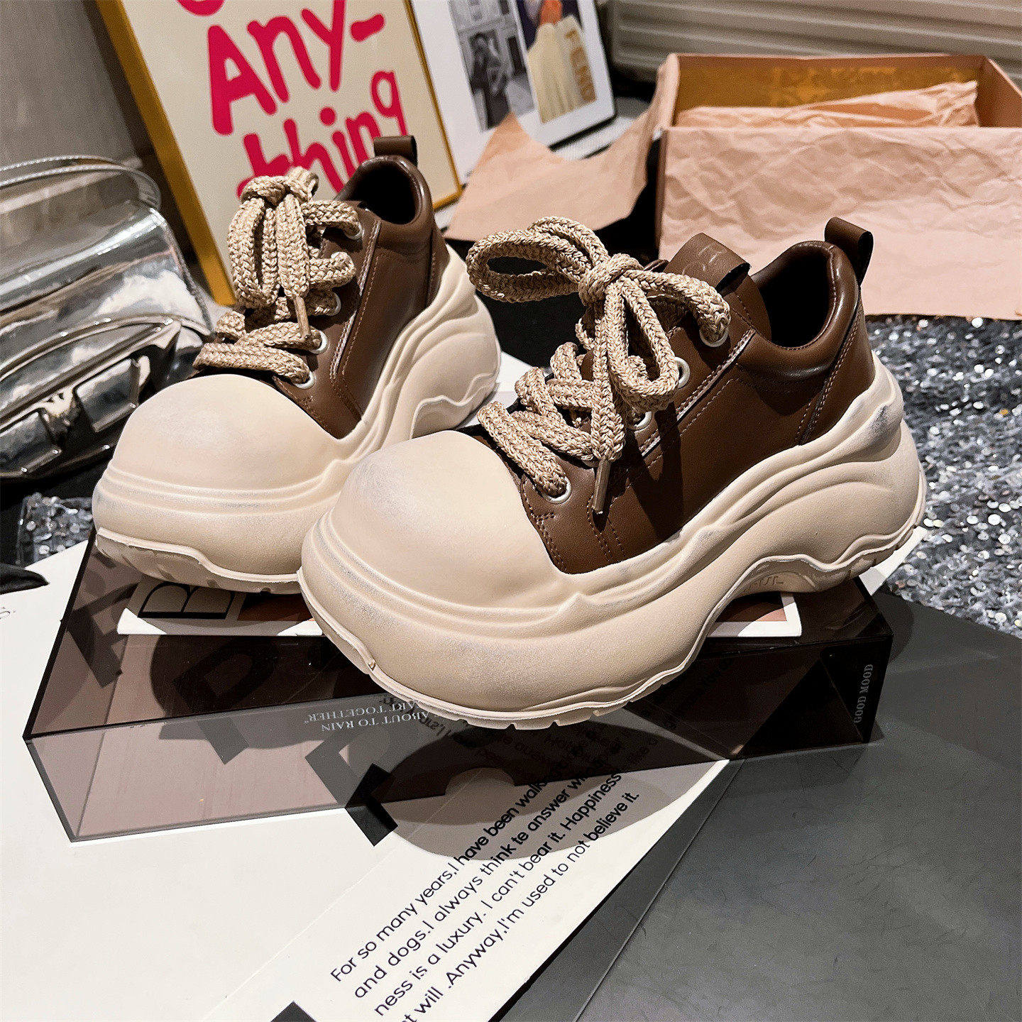 2025新款真皮米奇大头做旧擦色厚底松糕小个子7cm休闲鞋面包女鞋,女鞋,松糕（摇摇）鞋,淘宝优惠券,粉丝福利购,淘宝优惠卷