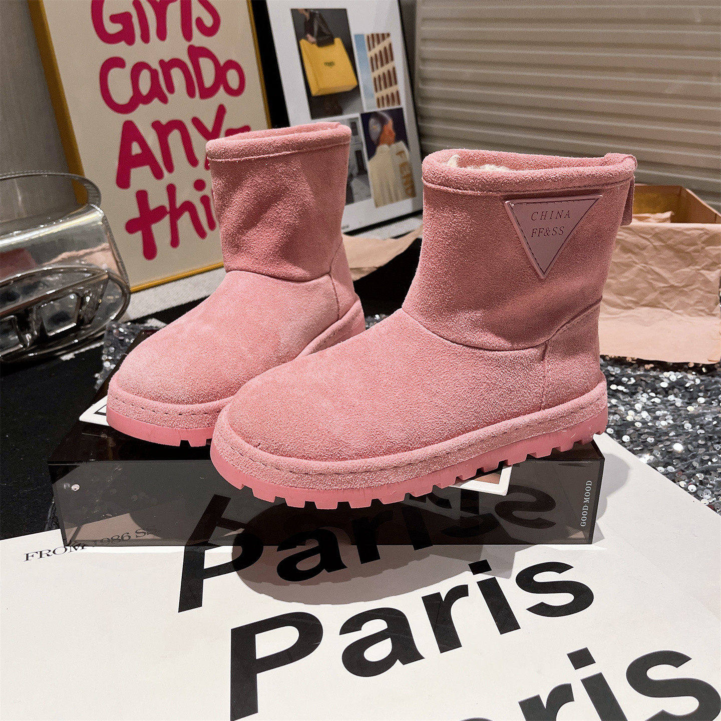 欧洲站2025冬季真皮羊毛糖果色加厚雪地棉靴勃肯鞋复古平底鞋女鞋