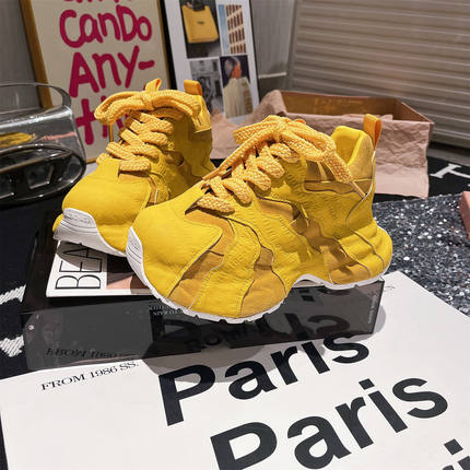 9cm~欧洲站新款字母真皮小个子内增高老爹鞋运动鞋小白鞋休闲女鞋