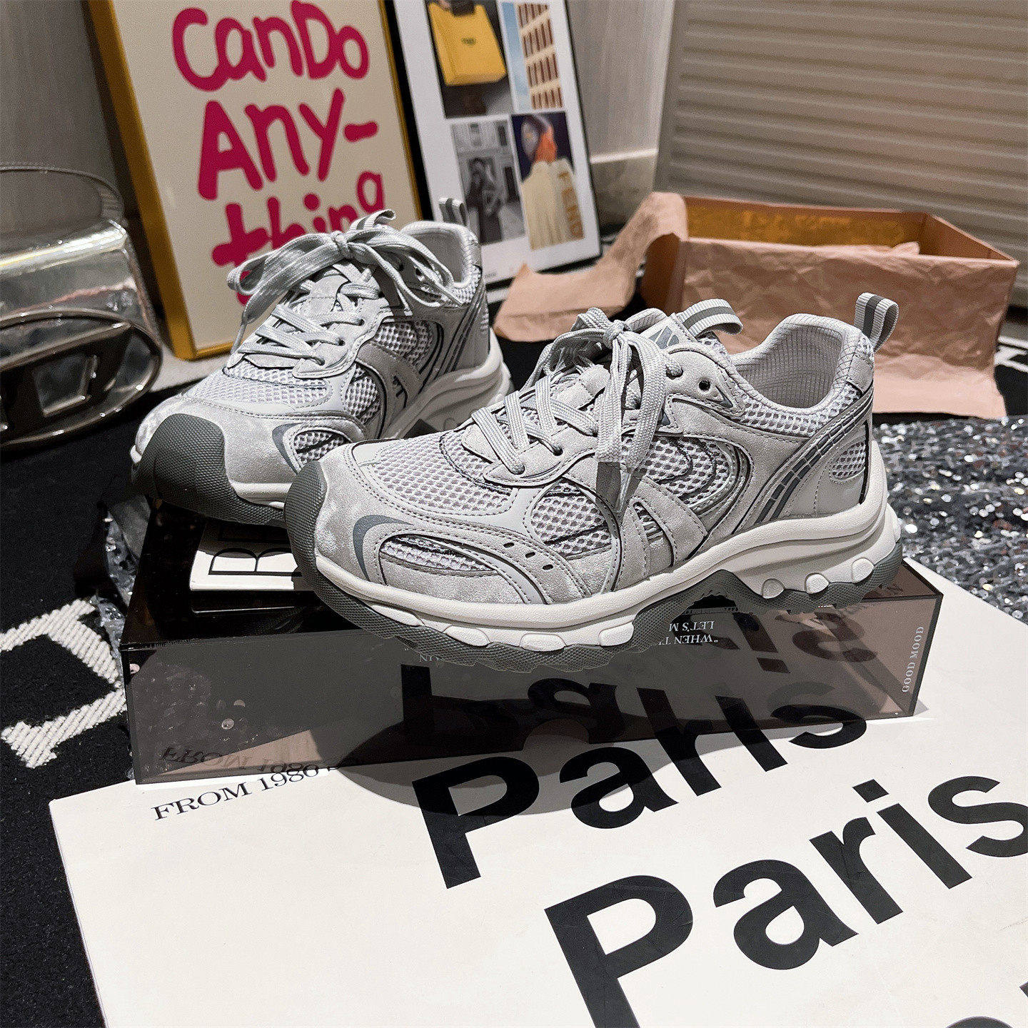 真皮版~韩版ins超火银色厚底松糕显瘦显脚小老爹鞋运动鞋休闲鞋女,女鞋,老爹鞋,淘宝优惠券,粉丝福利购,淘宝优惠卷