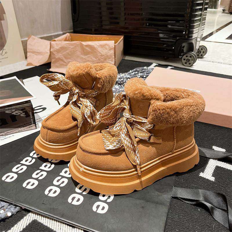 真皮羊毛~欧货冬季新款大头毛毛鞋绑带系带厚底松糕雪地棉靴女鞋,女鞋,时尚雪地靴,淘宝优惠券,粉丝福利购,淘宝优惠卷