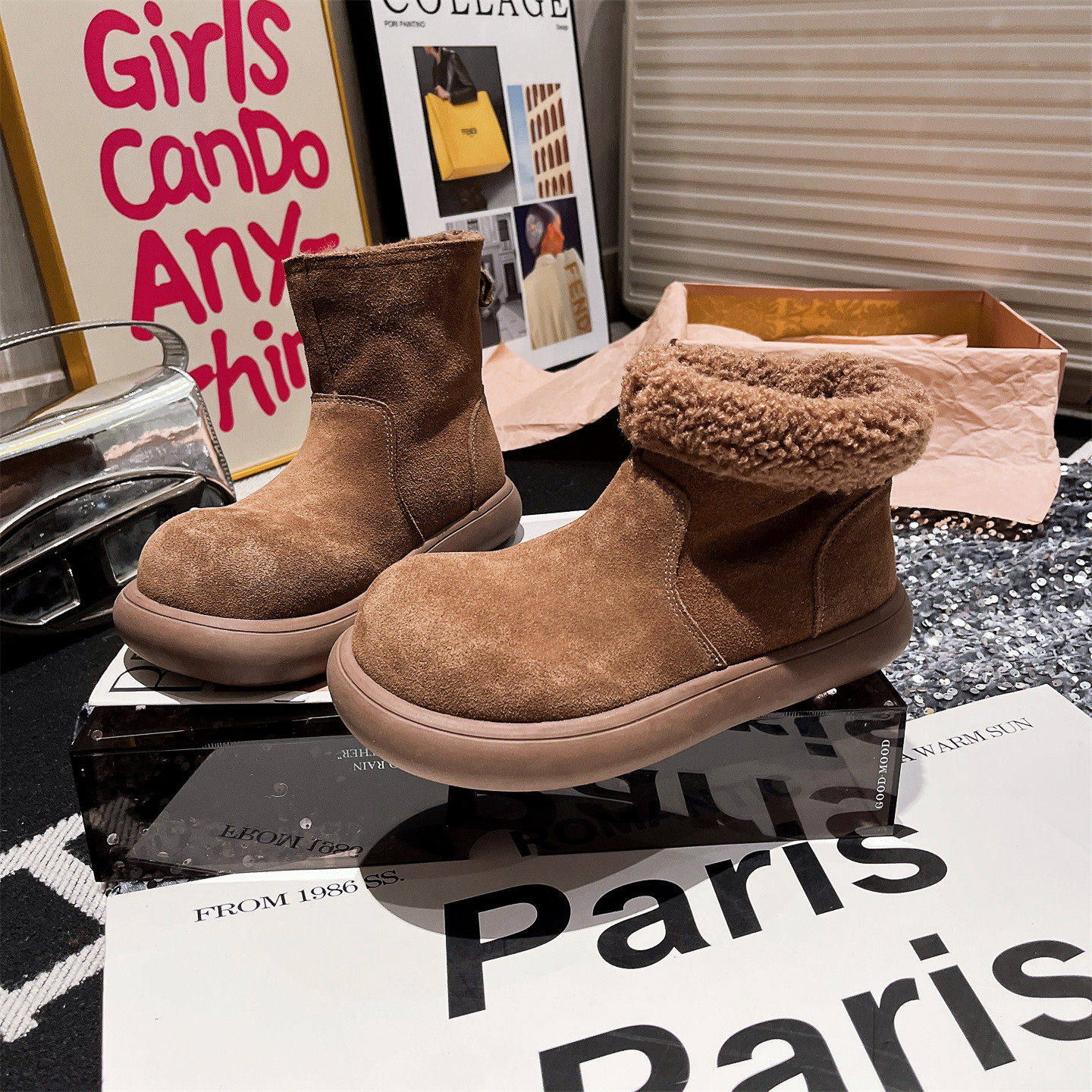 欧货真皮翻领两穿雪地棉靴面包鞋短靴小土豆勃肯鞋加厚平底鞋女鞋,女鞋,时尚雪地靴,淘宝优惠券,粉丝福利购,淘宝优惠卷