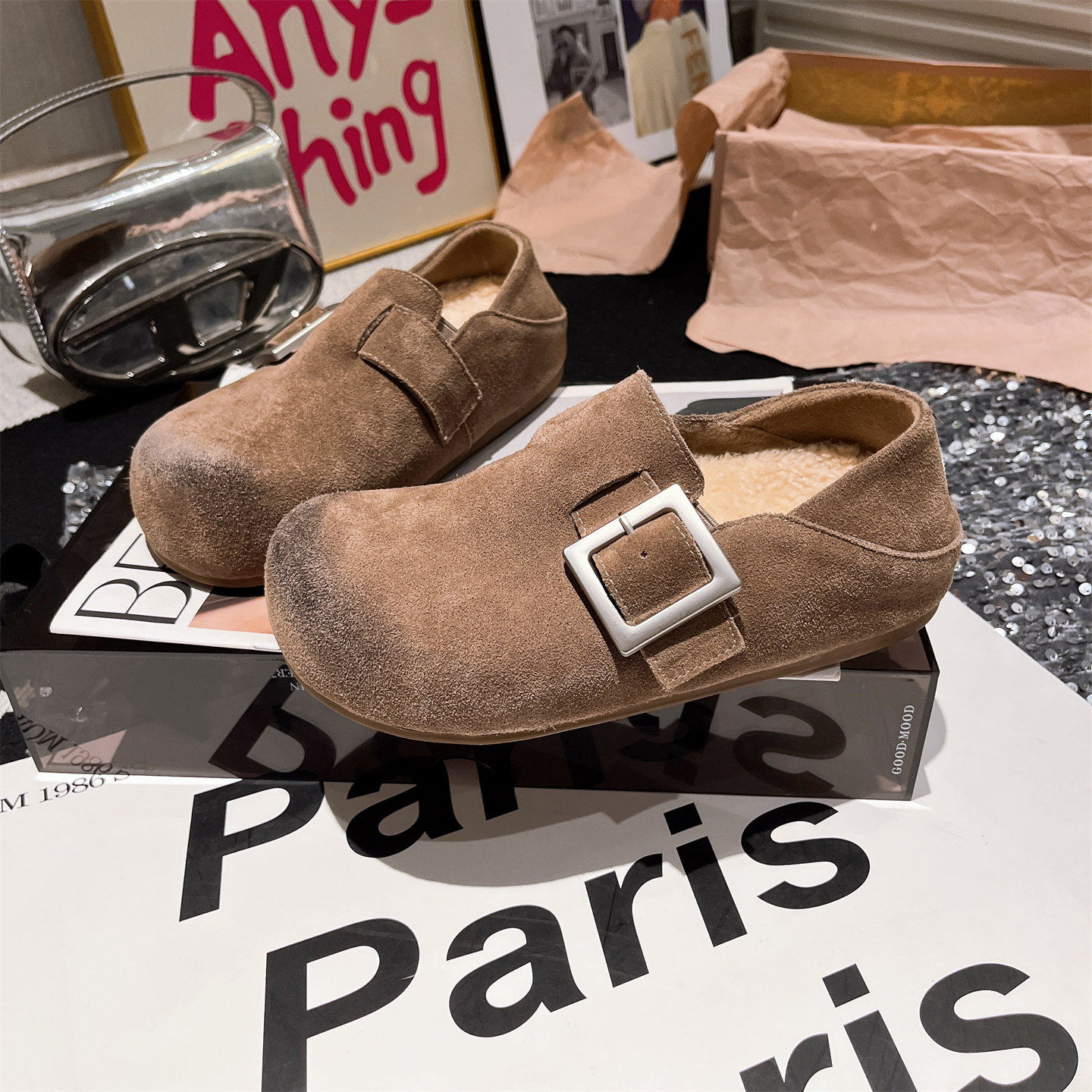 2025新款真皮大头金属扣加绒羊羔毛毛鞋勃肯鞋内增高乐福鞋棉女鞋,女鞋,勃肯鞋/软木鞋,淘宝优惠券,粉丝福利购,淘宝优惠卷