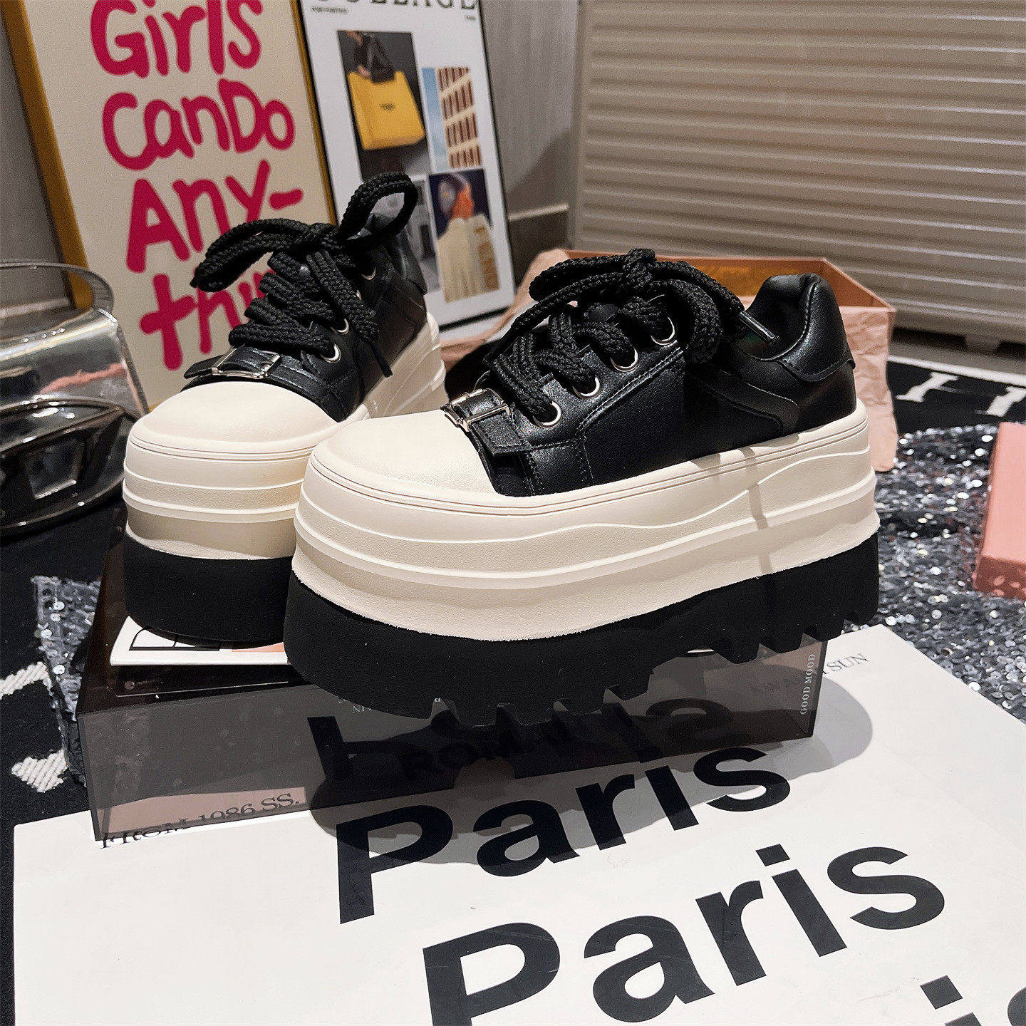 真皮版~贝壳头金属扣系带厚底松糕休闲板鞋超高跟10cm小个子女鞋,女鞋,时尚休闲鞋,淘宝优惠券,粉丝福利购,淘宝优惠卷