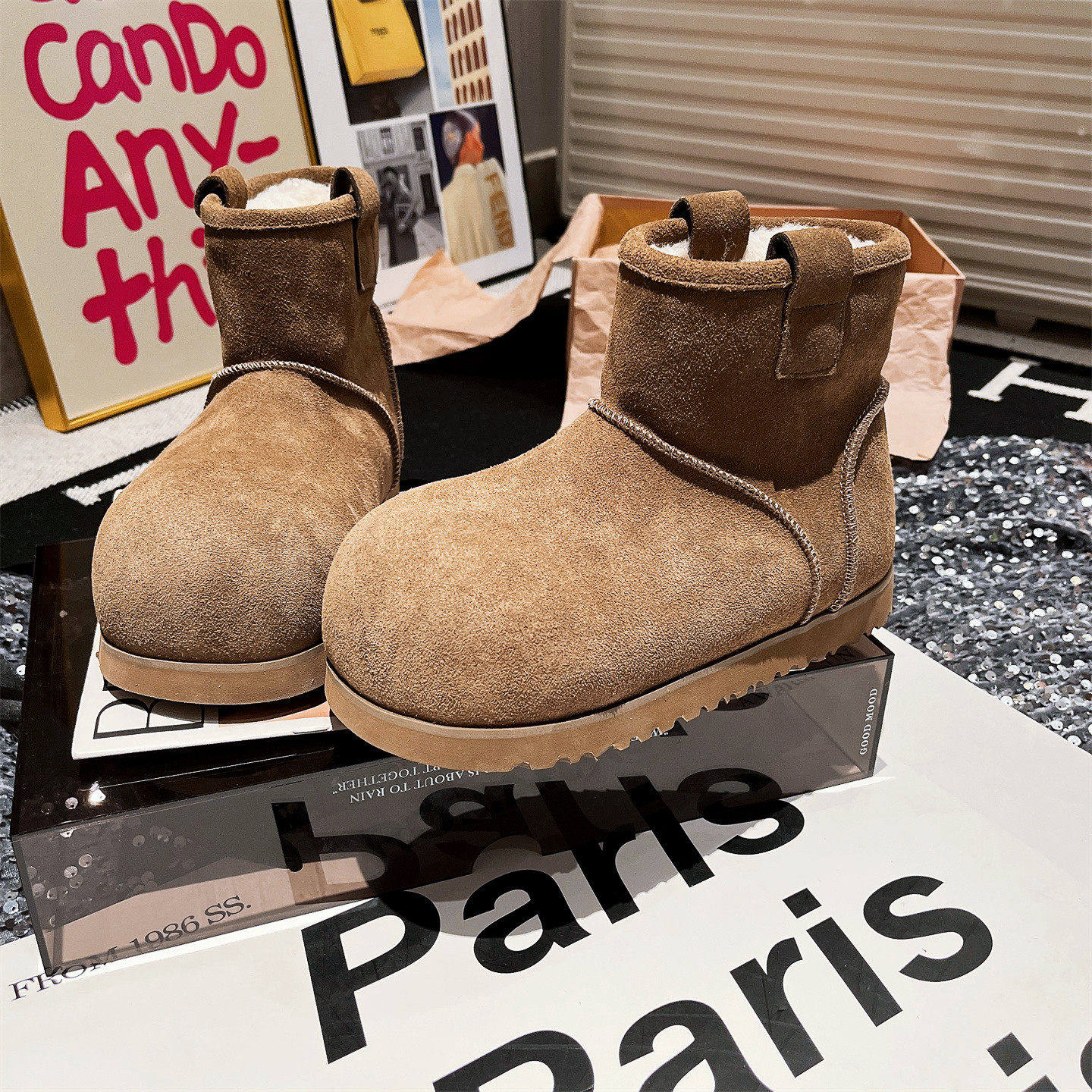 欧洲站冬季新款真皮羊毛小土豆卡皮巴拉雪地棉靴勃肯鞋平底鞋女鞋,女鞋,时尚雪地靴,淘宝优惠券,粉丝福利购,淘宝优惠卷