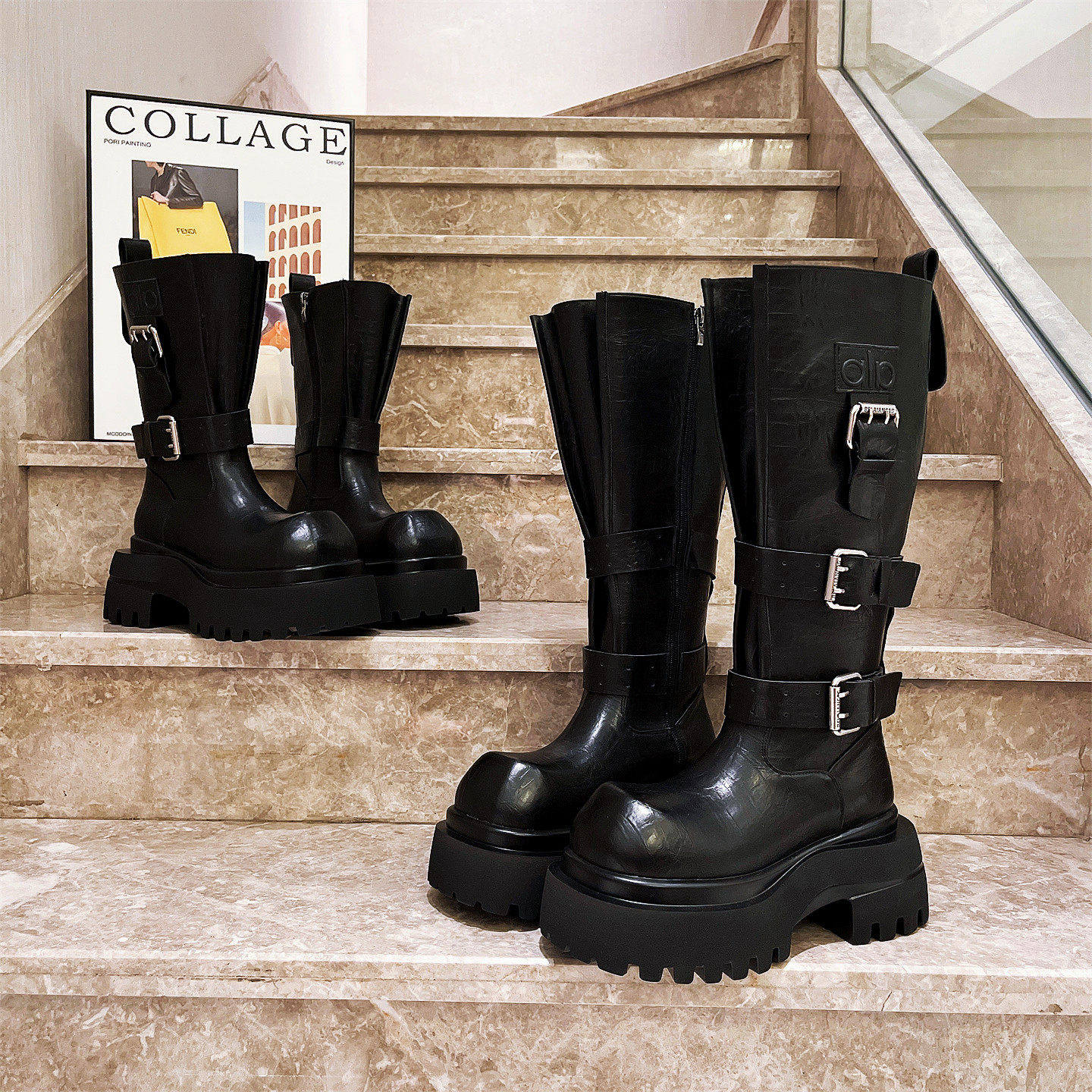 欧货皮带扣真皮牛皮毒液靴厚底皮带扣马丁靴女英伦风机车靴骑士靴,女鞋,马丁靴,淘宝优惠券,粉丝福利购,淘宝优惠卷