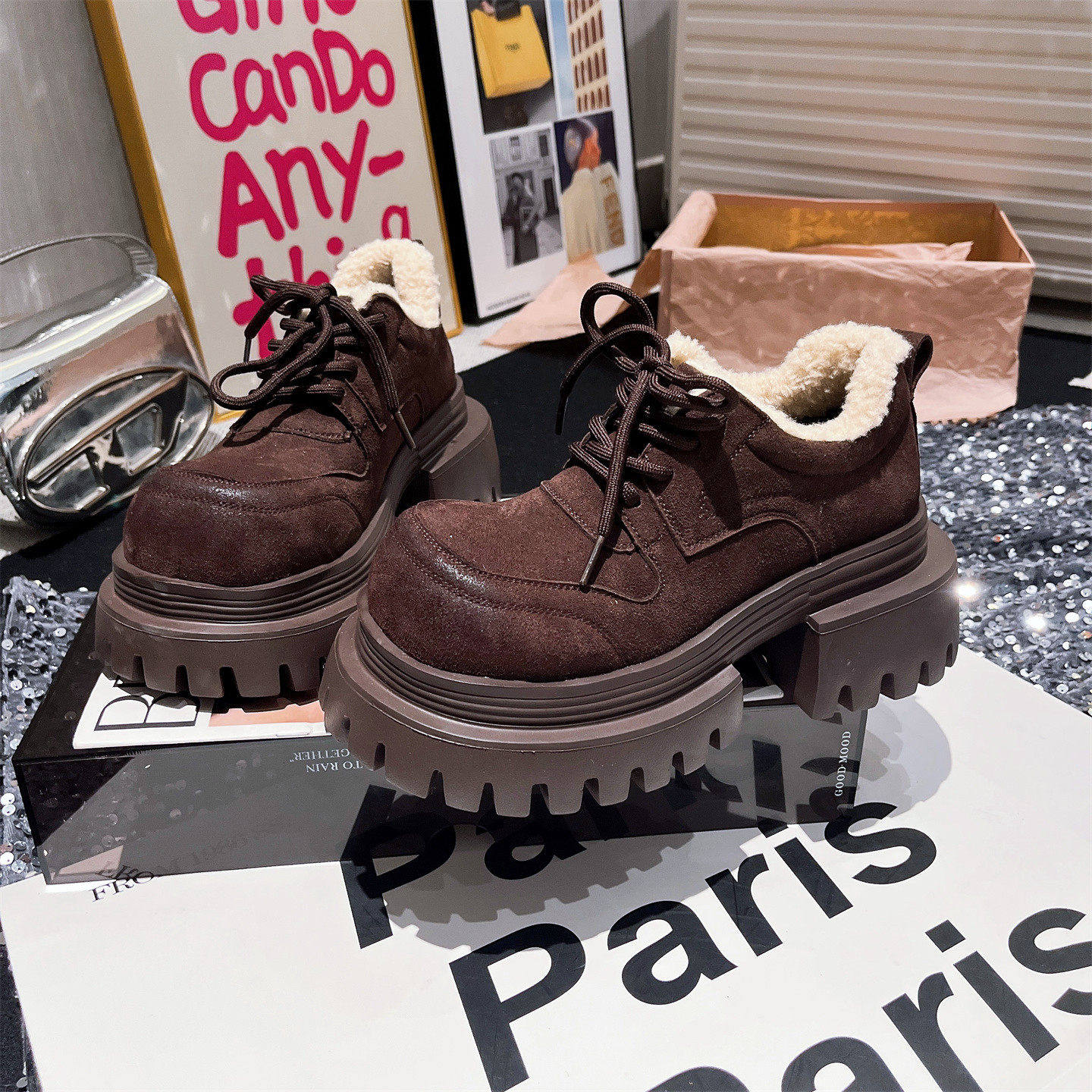 欧洲站真皮羊毛口厚底松糕JK小皮鞋加绒大头乐福鞋布洛克棉鞋女鞋,女鞋,牛津鞋/布洛克鞋/德比鞋,淘宝优惠券,粉丝福利购,淘宝优惠卷