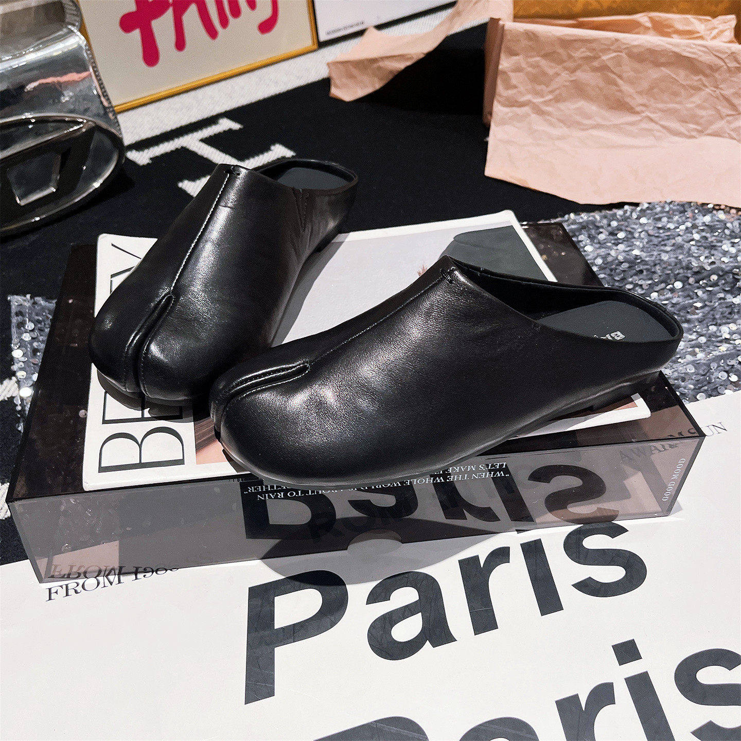 羊皮版~欧货分趾猪蹄鞋平底鞋豆豆鞋一脚蹬穆勒鞋半拖鞋小皮鞋女,女鞋,穆勒鞋,淘宝优惠券,粉丝福利购,淘宝优惠卷