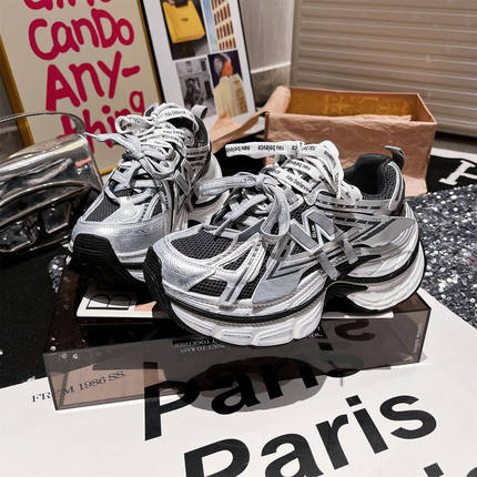 7cm~欧洲站ins超火擦色做旧厚底松糕显脚小老爹鞋真皮运动鞋女鞋