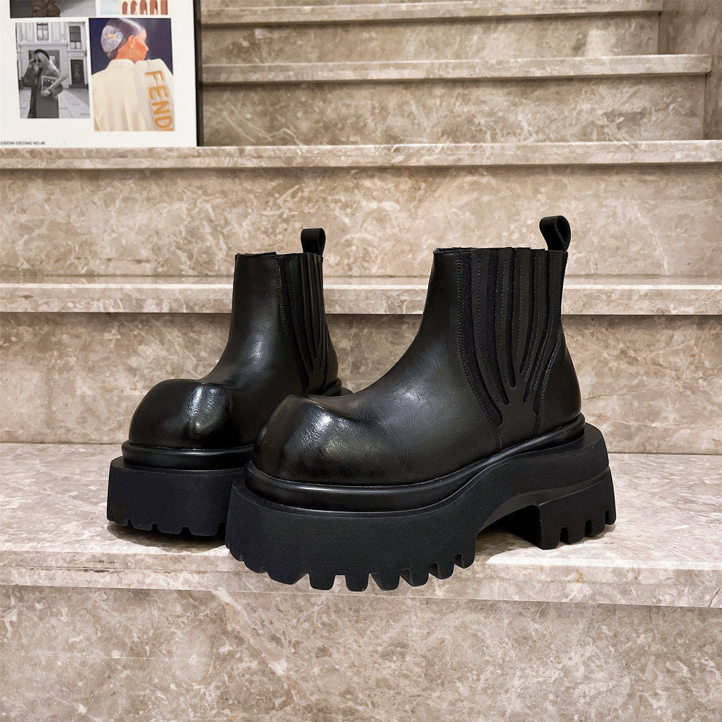 真皮版~欧货大头厚底松糕烟筒靴马丁靴机车靴时装靴小个子7cm女鞋,女鞋,马丁靴,淘宝优惠券,粉丝福利购,淘宝优惠卷