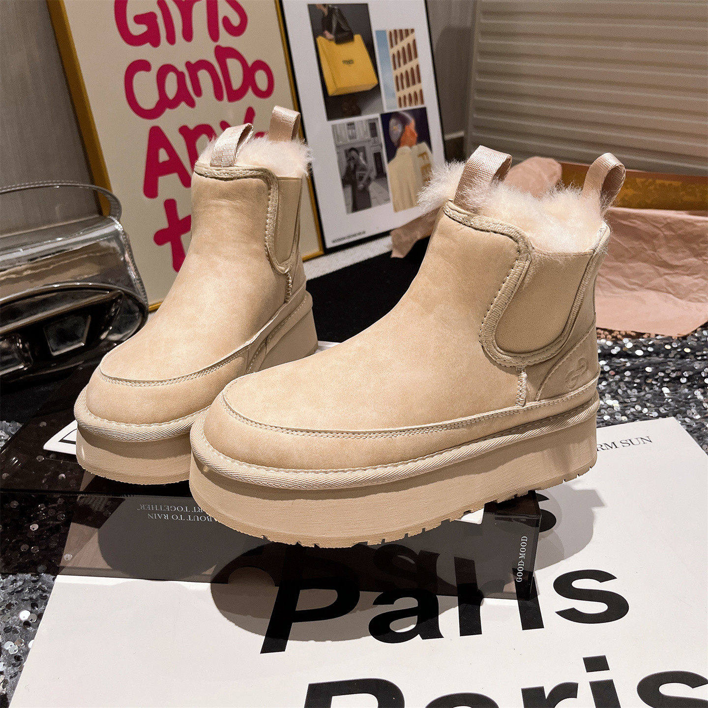 2025年新款真皮羊毛切尔西骑士靴显瘦小个子雪地棉靴厚底松糕女鞋,女鞋,时尚雪地靴,淘宝优惠券,粉丝福利购,淘宝优惠卷