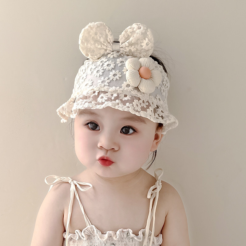 夏季薄款婴儿帽子女宝宝蕾丝花朵蝴蝶结胎帽囟门帽婴幼儿公主发带