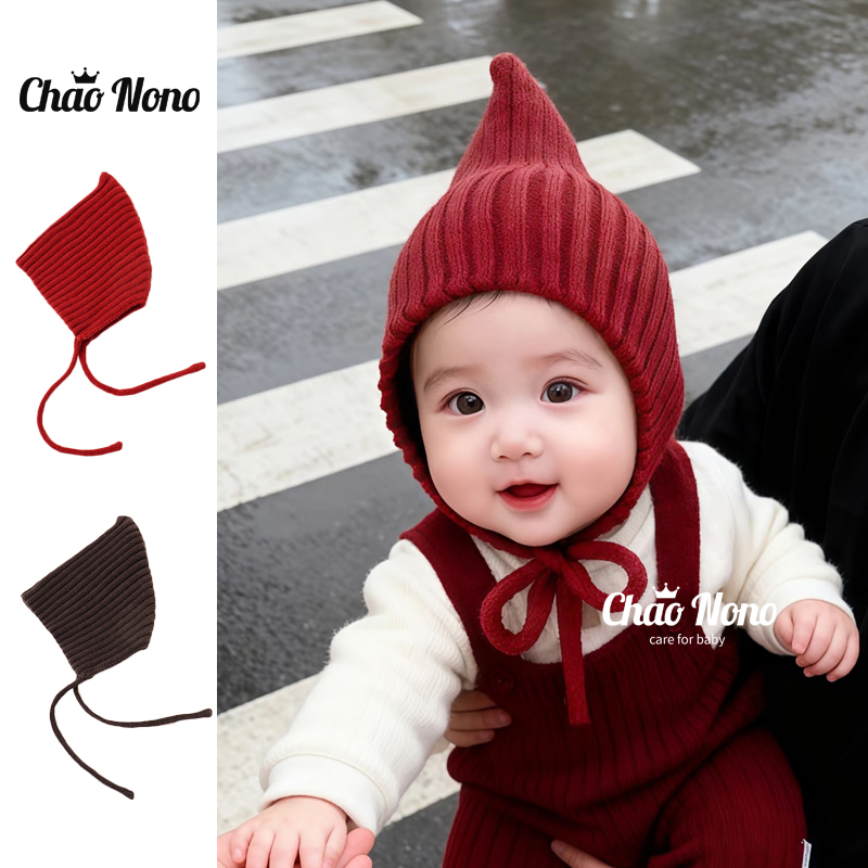 婴儿保暖护耳帽针织毛线尖尖帽