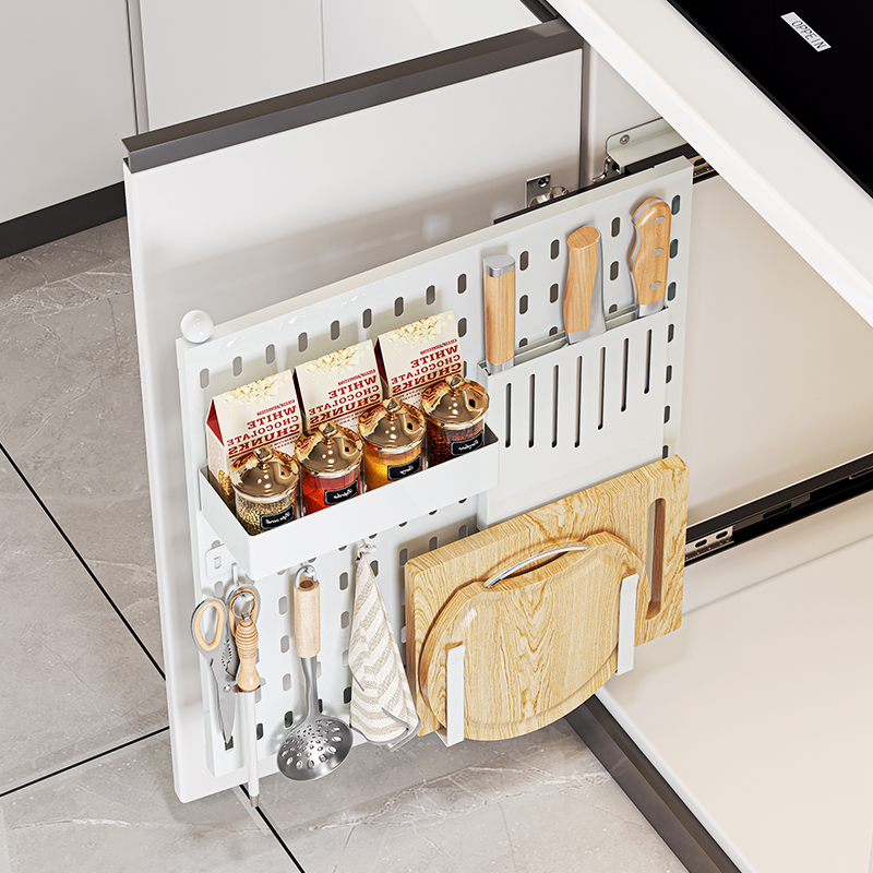 不锈钢拉篮厨房拐角橱柜内侧改造抽拉式洞洞板置物架收纳刀架