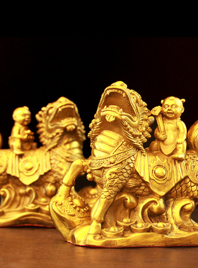 黄铜麒麟摆件一对大号踩