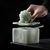 饰摆件 玉色树脂烟灰缸带盖防风防飞灰高档轻奢茶几装 招财貔貅
