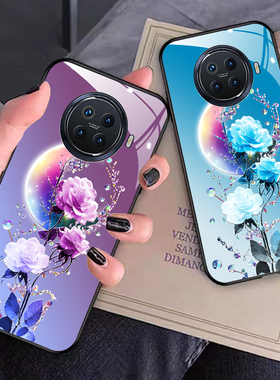 OPPORenoAce2手机壳PDHM00时尚镜面玻璃壳oopop全包硅胶防摔oopp女款月亮花网红RenoAce2新款Ren0Ace2女0pp0