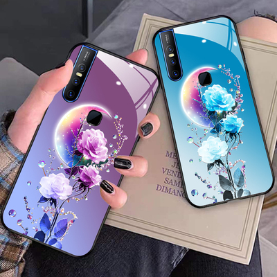 vivos1pro手机壳V1831A时尚镜面玻璃壳步步高Sl全包硅胶防摔V1832A女款月亮花网红vivos1新款vivov15S1P0R
