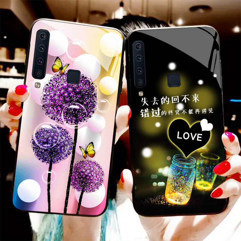 适用三星A9S手机壳sm-a9200时尚镜面玻璃壳SM-A9200爱心简约全包硅胶galaxya9s情侣防摔男女款往后余