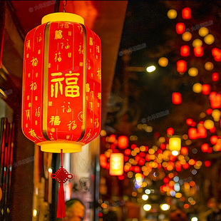 户外百福南瓜冬瓜背景拍照布置喜庆挂串街道中式装饰古镇灯笼景区