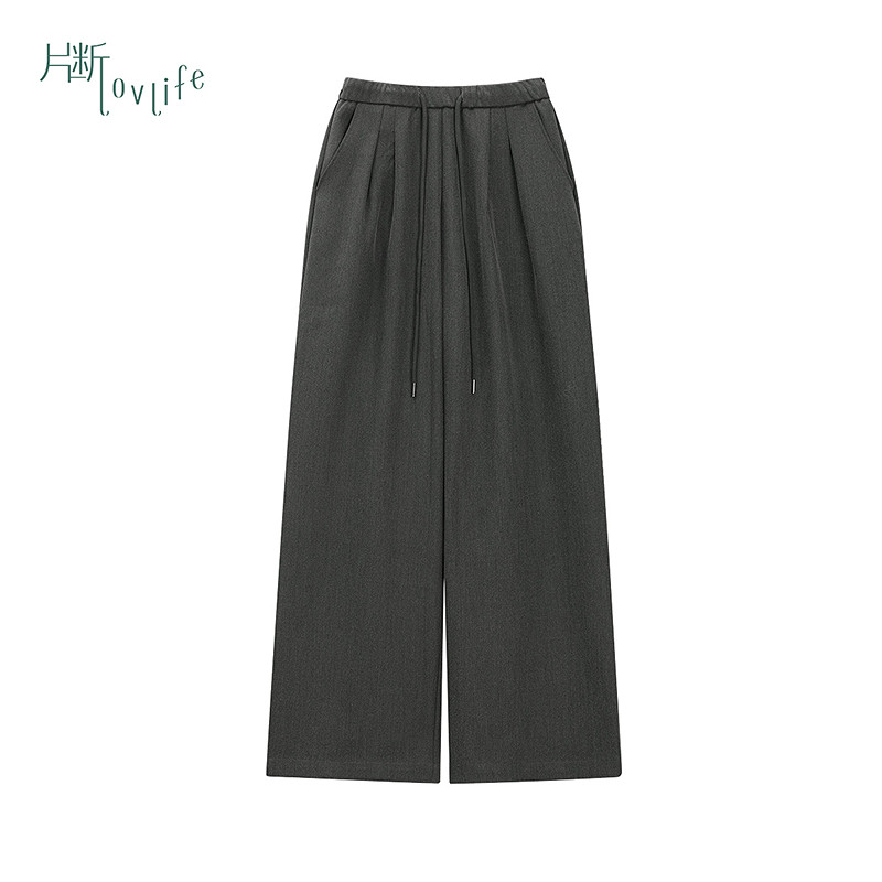 片断休闲裤女冬季新款松紧系带气质通勤直筒裤小个子宽松长裤图片