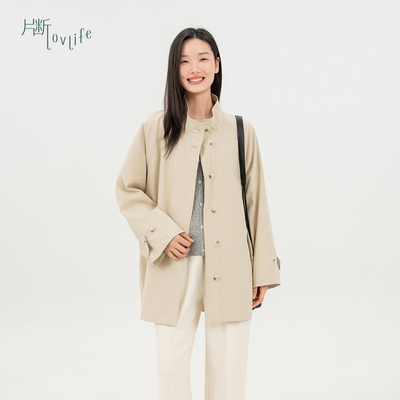 片断风衣女春季新款立领时尚酷飒通勤小个子中长款卡其外套