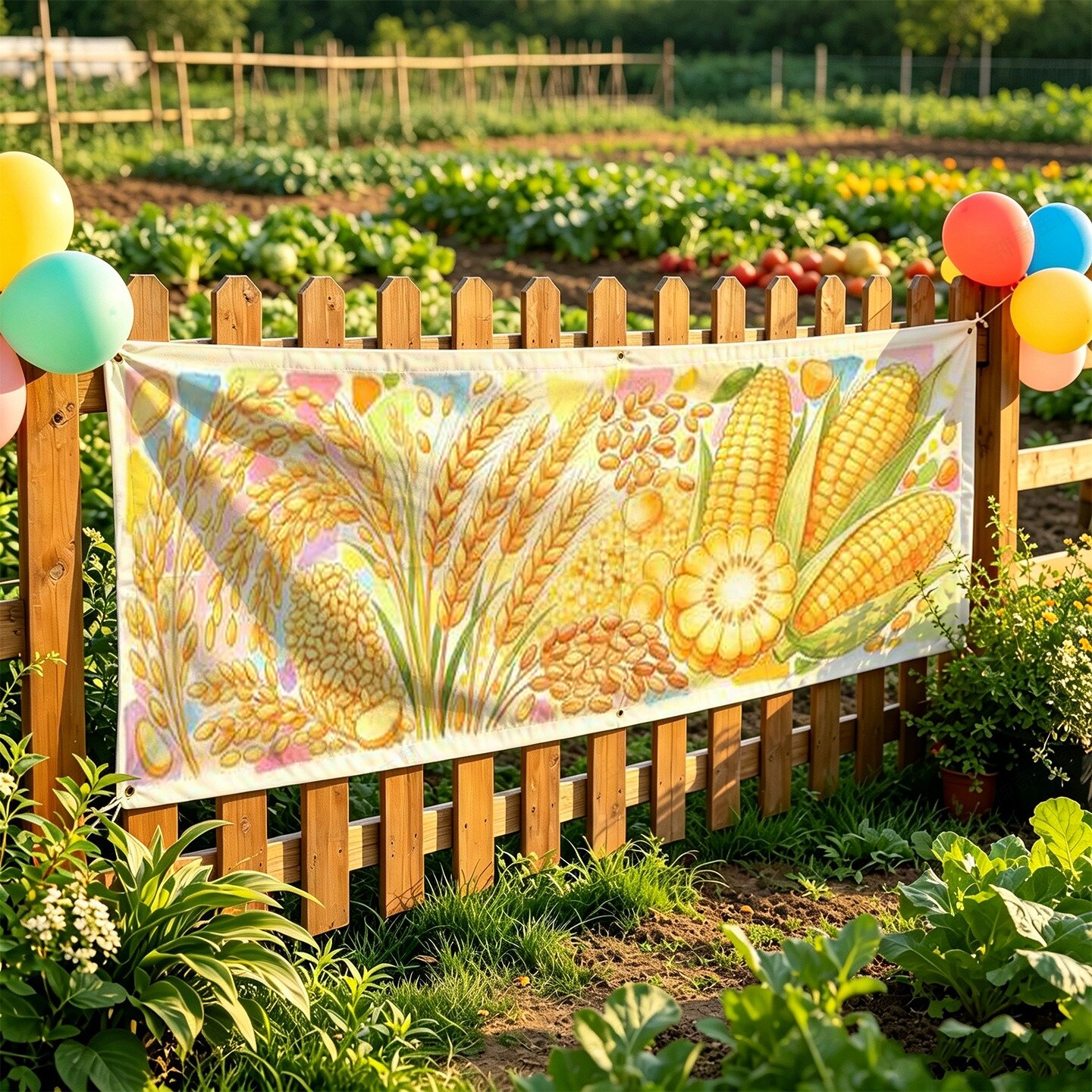 田园麦穗玉米蔬菜水果农场商超装饰布幼儿园种植科普研学挂布背景