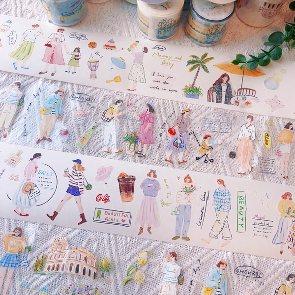 Lynn风景花卉插画人物胶带分装