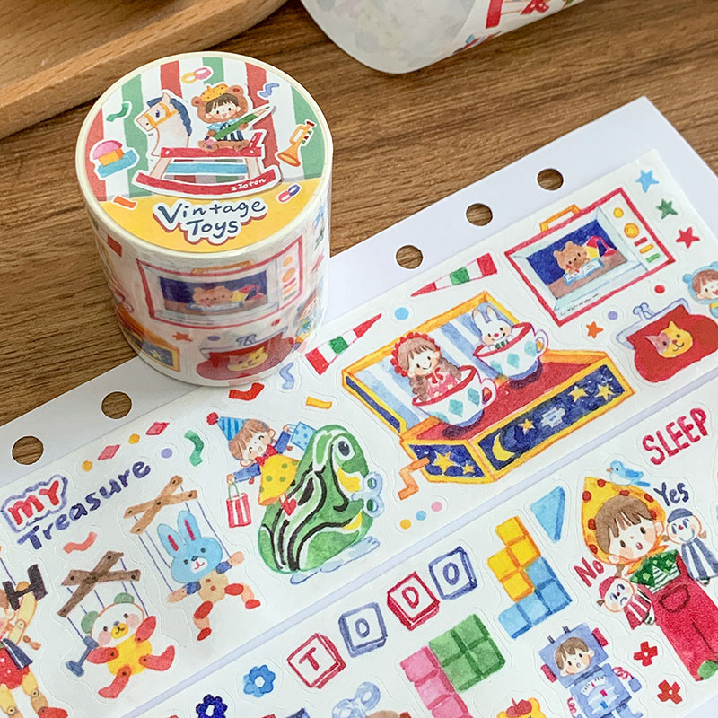 卓大王【阿卓复古玩具派对胶带】和纸模切贴纸卷原创日常手帐分装
