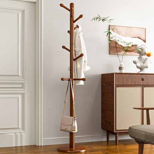 实木衣架卧室落地挂衣架家用简易榉木立式衣帽架挂衣杆室内挂包架