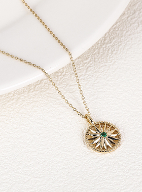 微镶绿钻罗盘项链女ins冷淡风简约网红韩版小众设计感气质锁骨链