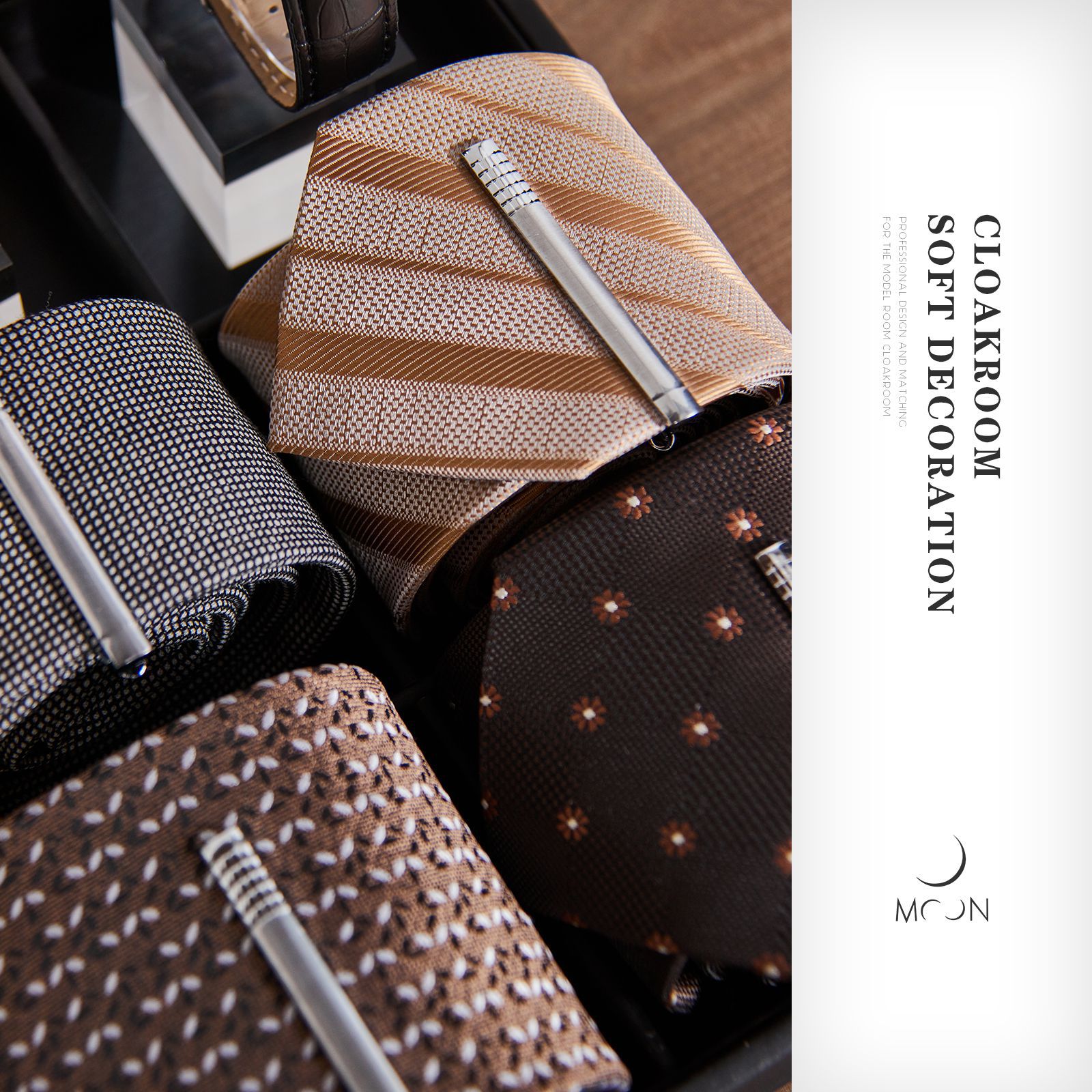 MOON慕空间样板房衣帽间男士梳妆台摆件领带袖扣软装饰品摆设道具