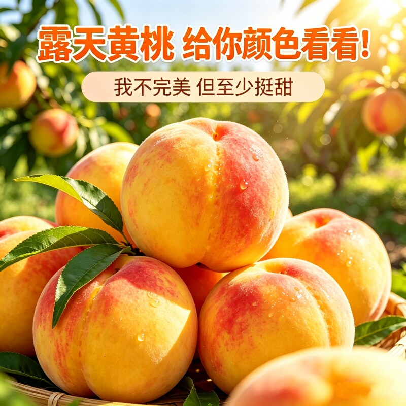 彩虹黄桃露天水果黄肉桃子不套袋黄金蜜黄桃新鲜早熟湖北枣阳毛桃