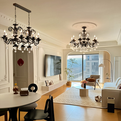 法式覆古风客厅吊灯轻奢蜡烛水晶房间主灯欧式高级感大气饭厅灯具