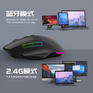 劳菲希无线蓝牙静音鼠标三模舒适TYPEC可充电2点4G游戏RGB灯效USB