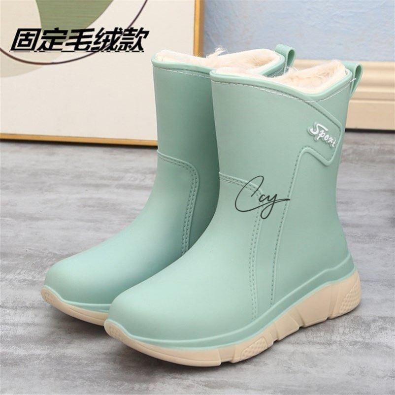 时尚雨鞋女款加绒中筒雨靴女防滑水鞋厚底套鞋加棉保暖防水鞋胶鞋